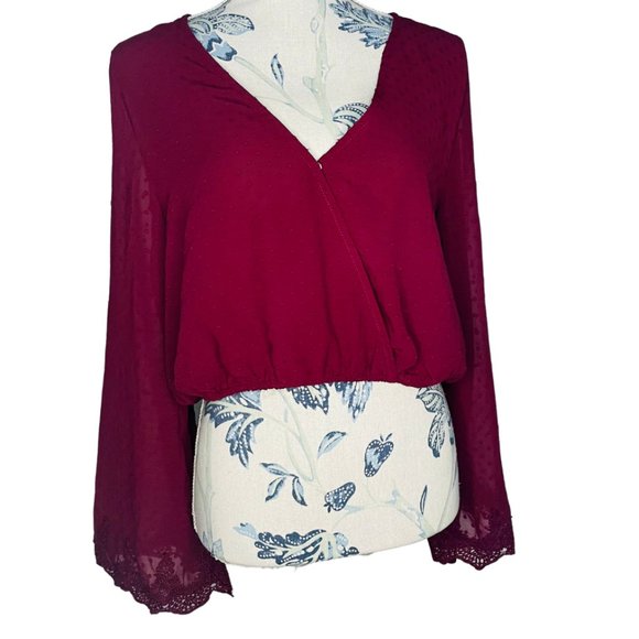 Showpo. Tops - Showpo Size 14 Red Wine Long Sleeve Crop Top Festival Party